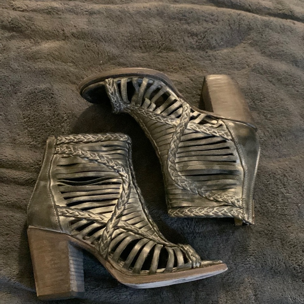 Freebird by Steven Black Braided Cutout Heeled Ankle Boots